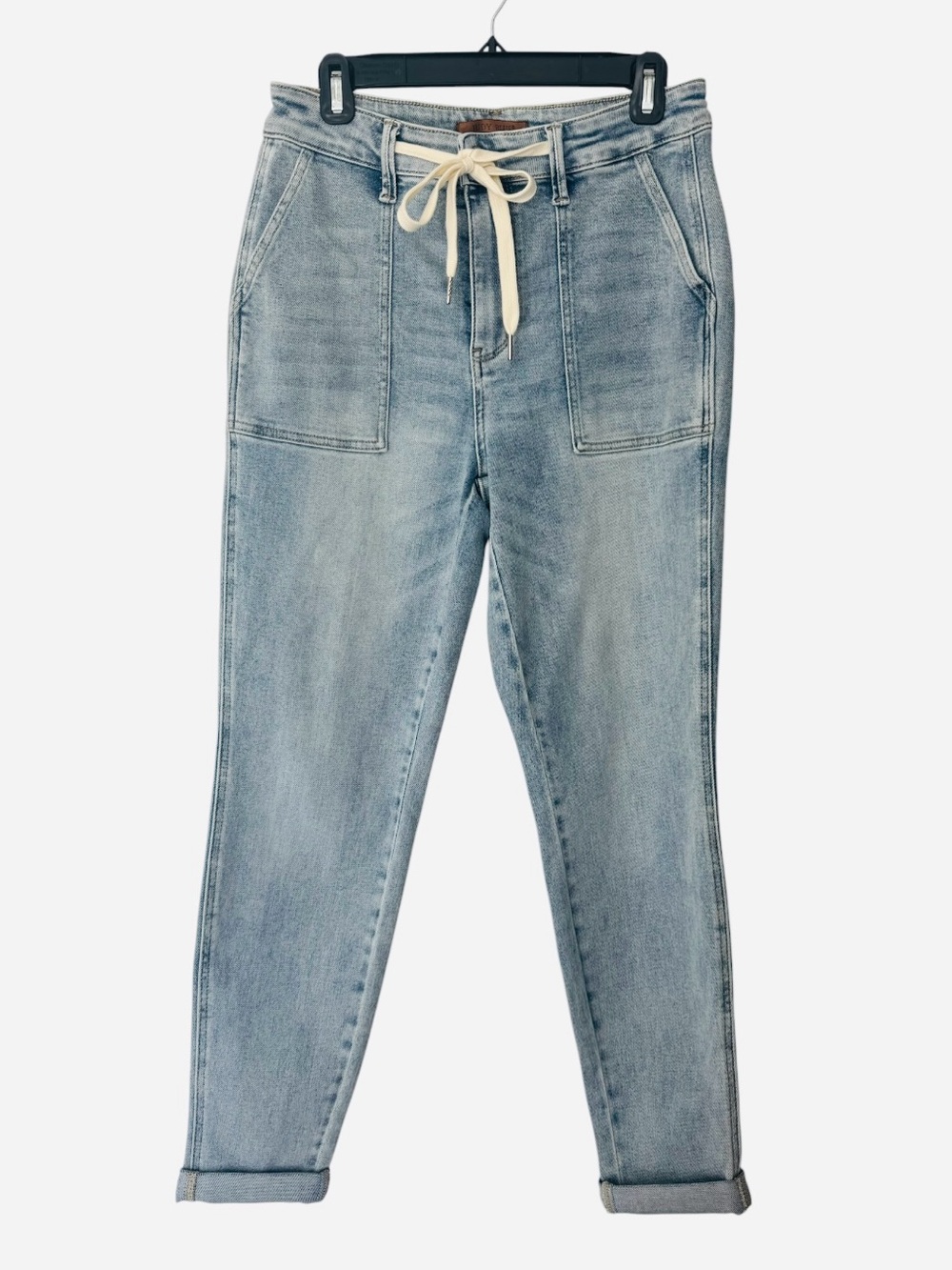 Judy Blue High Waist Pull On Denim Joggers Jeans Drawstring Cuffed Size 7/28